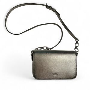 Lauren Ralph Lauren Women's Silver and Grey Bag- Saffiano Carmen Crossbody Bag